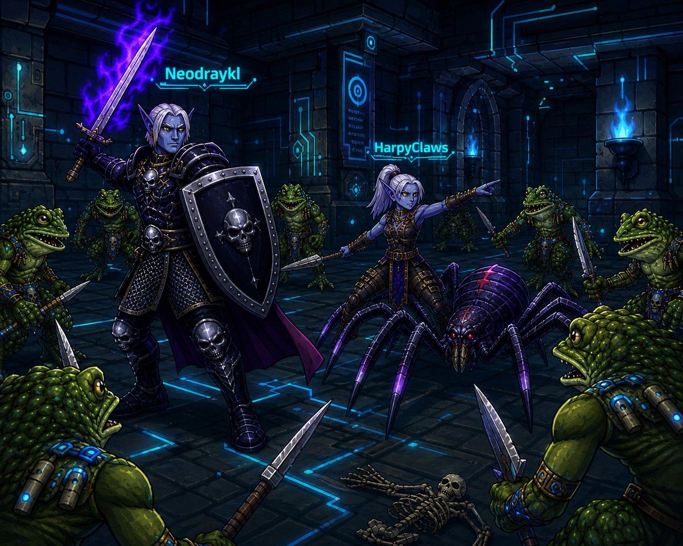Neodraykl and HarpyClaws in the dungeon
